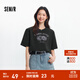 森馬（Semir）短袖T恤女短款印花寬松做舊街頭2025夏季新款破洞上衣廢土風(fēng) 黑色90001 M