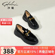 沙馳（SATCHI）女鞋牛皮小皮鞋2025年春法式馬銜扣超輕學(xué)院JK鞋厚底樂(lè )福鞋 黑色（M255050B010） 38 (240mm)