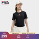 FILA 斐樂(lè )韓素希同款女子針織短袖衫2025夏季新款修身小狐貍刺繡T恤 傳奇藍-NV L 170/88A/L