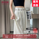 俞兆林（YUZHAOLIN）醋酸緞面闊腿褲女2025夏季新款水墨畫(huà)印花顯瘦高腰垂感直筒西裝褲 杏色常規(guī)款【單獨(dú)褲子】 M