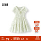 森馬（Semir）連衣裙女荷葉邊V領(lǐng)溫柔少女感2025夏季新款肌理碎花裙小清新 白綠色調00314 XL