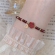 曉色紅手繩石榴石合成朱砂新款福牌手串國風(fēng)高級感飾品生日實(shí)用送老婆 B4Y205小紅花福牌手鏈