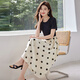 熙世界（sllsky）假兩件波點(diǎn)連衣裙2025秋季新款流行氣質(zhì)短袖圓領(lǐng)拼接裙子女裝 杏底黑色波點(diǎn) XL