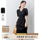 尚都比拉法式連衣裙夏季優(yōu)雅V領(lǐng)提花面料中長(cháng)款氣質(zhì)收腰顯瘦裙子 黑色 M