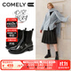 COMELY布洛克切爾西靴女25冬新款復古英倫風(fēng)粗跟雕花圓頭煙筒靴短靴 甜酷黑（布里） 36