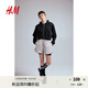 H&M女裝衛衣秋季休閑舒適寬松短款長(cháng)袖拉鏈連帽衫1193900 黑色 170/104