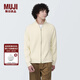 無(wú)印良品（MUJI）男式 可水洗 棱紋編織 拉鏈開(kāi)衫 短外套 男士毛衣男款 AA0QFA4S 米白色 L (175/100A)