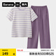 蕉內（Bananain）王一博同款305H純棉睡衣男女士100%棉情侶家居服短袖短褲套裝夏季 【長(cháng)褲款條紋女】粉紫橫條紋 XL