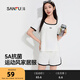 三福女夏季休閑柔軟抗菌睡衣套裝 撞色方領(lǐng)寬松家居服女495629 白色 S