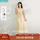 茵曼（INMAN）章若楠同款歐若風(fēng)法式吊帶連衣裙2025夏季新品女裝淡鵝黃色裙子 淺黃色 (方領(lǐng)) M