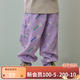 papa爬爬夏季新品兒童褲子印花防蚊褲男女寶寶雙層縐布長(cháng)褲透氣寬松 紫色 120 cm