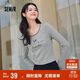 森馬長(cháng)袖T恤女短款蝴蝶結字母春秋溫柔蕾絲緊身上衣107624101001