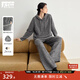 對白綿羊毛混紡慵懶連帽針織套裝女2025秋冬新款毛衣闊腿褲兩件套 花紗灰 M