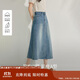 茵曼復古洗水牛仔半身裙夏季女裝百搭高腰顯瘦a字中長(cháng)牛仔裙 牛仔藍 M