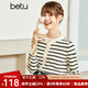 betu百圖女裝2022秋季新款毛針織衫圓領(lǐng)時(shí)尚條紋開衫拼色設(shè)計(jì)針織衫女2208T01 黑白條 S