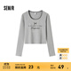 森馬（Semir）【甜心女高】長(cháng)袖t恤女短款緊身蕾絲花邊上衣24新款甜美印花外穿 淺花灰00202 M
