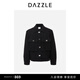 DAZZLE地素春秋工裝風(fēng)短款鎖扣黑色毛呢夾棉外套棉服上衣女 黑色 M