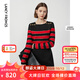 朗姿【事事長(cháng)安】羊毛復古收腰顯瘦針織裙女春季新款連衣裙 中國紅色 XL
