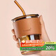 拜杰水杯玻璃杯茶杯喝水杯吸管杯子風(fēng)帶蓋咖啡奶茶杯女琥鉑色竹節杯