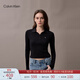 Calvin KleinJeans25秋季新款女士休閑通勤ck刺繡羅紋彈力純色長(zhǎng)袖T恤POLO衫