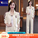 啄木鳥(niǎo)休閑運動(dòng)套裝女2025春秋季新款洋氣減齡立領(lǐng)拉鏈開(kāi)衫直筒褲兩件套 杏色三件套 3XL(130-140斤)