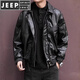 JEEP SPIRIT翻領(lǐng)皮夾克男士秋季新款潮機車(chē)美式寬松休閑皮衣外套男 PY09黑色 XL
