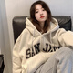 妙奕嘉加絨衛衣女連帽秋冬外套2025年新款潮流休閑風(fēng)上衣女學(xué)生寬松開(kāi)衫 寬松字母連帽衛衣外套【加絨】 均碼 【建議118斤內】