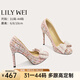 Lily Wei【溫妤】小香風(fēng)蝴蝶結高跟鞋氣質(zhì)一腳蹬配裙子單鞋大碼 豆沙粉【跟高10cm】 36
