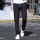 JEEP SPIRIT吉普高檔休閑褲男春秋季厚款直筒修身新款男士彈力速干運動(dòng)褲子男 黑色 薄款 均碼 31 【125-135斤】