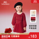 英氏女童裙子加絨秋冬保暖女童連衣裙長(cháng)袖裙子喜慶拜年服 新年紅 100 cm（建議身高90-100cm）