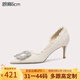 Lily Wei【月光】法式高跟鞋細(xì)跟2025春季新款水鉆小香風(fēng)單鞋女大小碼 白色【跟高6cm】 36
