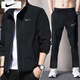 耐克（NIKE）男士春秋運動套裝 跑步訓(xùn)練時尚防風(fēng)衣夾克外套寬松耐磨休閑長褲 Dri-Fit款 薄立領(lǐng)外套+直筒褲 L/175