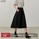 LILY秋新款女裝都市優(yōu)雅時(shí)髦OL通勤壓褶A字顯瘦半身裙中長(cháng)款 510黑 S
