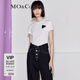 MO&Co.蛋白皮愛(ài)心章仔正肩短袖圓領(lǐng)T恤上衣 白色黑色摩安珂 本白色-第2批 L 170