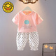 G.duck小黃鴨女童夏季純棉短袖長(cháng)褲套裝嬰幼兒衣服寶寶洋氣t恤防蚊褲子 粉色套裝【一棵樹(shù)】 90 cm