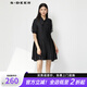 S.DEER圣迪奧女裝學(xué)院風(fēng)系帶網(wǎng)紗襯衫連衣裙S232Z12L8 黑色/91 XL 175