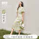 對白法式浪漫碎花連衣裙女2025夏季新款氣質(zhì)花苞袖度假風(fēng)百褶長裙 黃色碎花 M