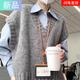 彌柯菲疊穿馬甲女款2025新款灰色v領(lǐng)針織背心春秋無(wú)袖短款毛衣馬夾上衣 灰色 M