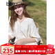 百圖betu女裝2025夏季新款連衣裙鏤空花朵馬德拉刺繡亞麻裙子2503T99 淺杏色 M