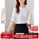尚都比拉通勤氣質(zhì)木耳邊圓領(lǐng)T恤女夏季上衣設(shè)計(jì)感壓褶短袖雪紡衫 白色 M