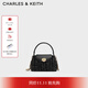 CHARLES&KEITH25秋新品粗花呢菱格手提斜挎凱莉包生日禮物CK2-50782379-3 Black Tweed黑色/白色 M