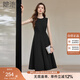 她池優(yōu)雅氣質(zhì)小黑裙女2025秋裝新款圓領(lǐng)中長(zhǎng)款顯瘦連衣裙