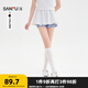 三福短裙2025夏季撞色花邊抽繩松緊腰針織蓬蓬裙半身裙女裝500286 灰色 L