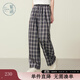 紫涵（ZIHAN）紫涵藏青格子闊腿褲女2025年夏季新款高腰系帶直筒顯瘦寬松休閑褲 藏青格紋 XS