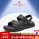 夢(mèng)特嬌（MONTAGUT）涼鞋男夏季2024新款防臭男士真皮沙灘鞋男外穿開(kāi)車(chē)休閑涼拖鞋子男 黑灰-頭層牛皮（皮鞋碼） 43