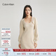 Calvin Klein Jeans秋冬女士兩件短款燈籠袖開衫針織吊帶連衣裙J221671 ACF-牛乳白 L