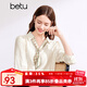百圖betu女裝春夏新款襯衫時(shí)髦通勤V領(lǐng)可拆卸領(lǐng)帶襯衫女2403T38 米白 M