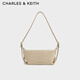 CHARLES&KEITH25冬新品復古絨面單肩腋下包枕頭包CK2-20271679-1 Nutmeg Beige豆蔻米 S