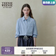 Teenie Weenie小熊女裝襯衫2025秋季新款簡(jiǎn)約休閑通勤純色條紋襯衣 藍色 L
