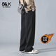 班尼路（Baleno）S&K系列新款美式寬松垂感運動(dòng)褲男款秋冬季加絨闊腿休閑褲子男 9209黑色加絨 L 110斤至130斤可穿